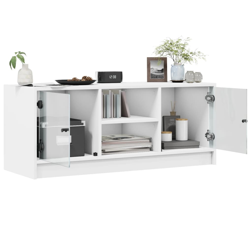 vidaXL Comodă TV cu uși din sticlă, alb, 102x37x42 cm vidaXL Comodă TV cu uși din sticlă, alb, 102x37x42 cm