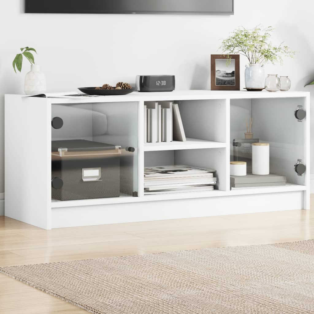 vidaXL Comodă TV cu uși din sticlă, alb, 102x37x42 cm vidaXL Comodă TV cu uși din sticlă, alb, 102x37x42 cm