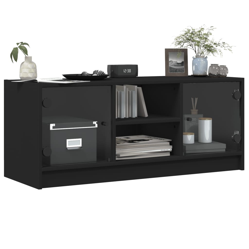 vidaXL Comodă TV cu uși din sticlă, negru, 102x37x42 cm vidaXL Comodă TV cu uși din sticlă, negru, 102x37x42 cm