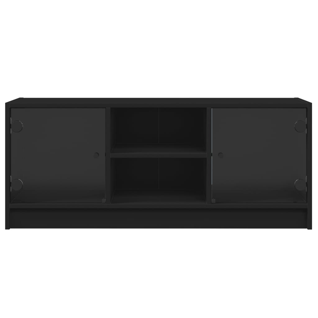 vidaXL Comodă TV cu uși din sticlă, negru, 102x37x42 cm vidaXL Comodă TV cu uși din sticlă, negru, 102x37x42 cm