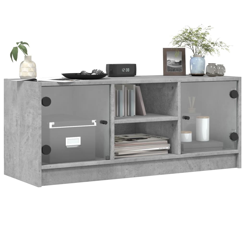 vidaXL Comodă TV cu uși din sticlă, gri beton, 102x37x42 cm vidaXL Comodă TV cu uși din sticlă, gri beton, 102x37x42 cm
