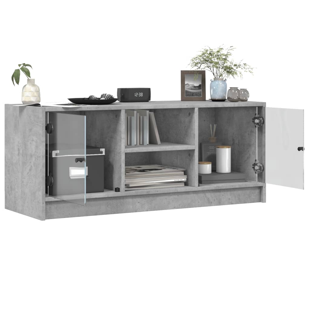 vidaXL Comodă TV cu uși din sticlă, gri beton, 102x37x42 cm vidaXL Comodă TV cu uși din sticlă, gri beton, 102x37x42 cm