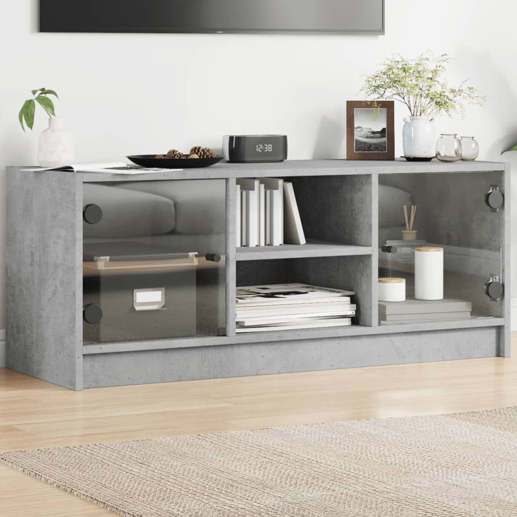 vidaXL Comodă TV cu uși din sticlă, gri beton, 102x37x42 cm vidaXL Comodă TV cu uși din sticlă, gri beton, 102x37x42 cm