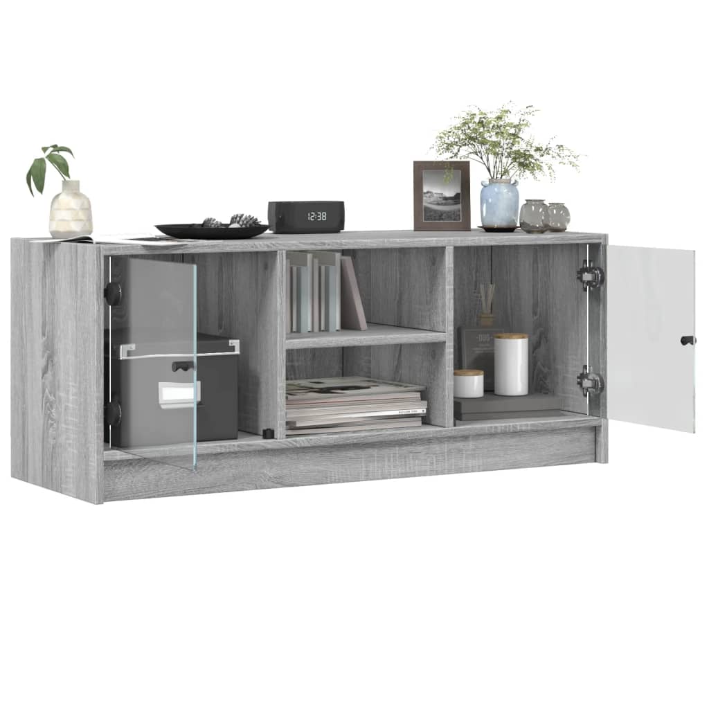 vidaXL Comodă TV cu uși din sticlă, gri sonoma, 102x37x42 cm vidaXL Comodă TV cu uși din sticlă, gri sonoma, 102x37x42 cm
