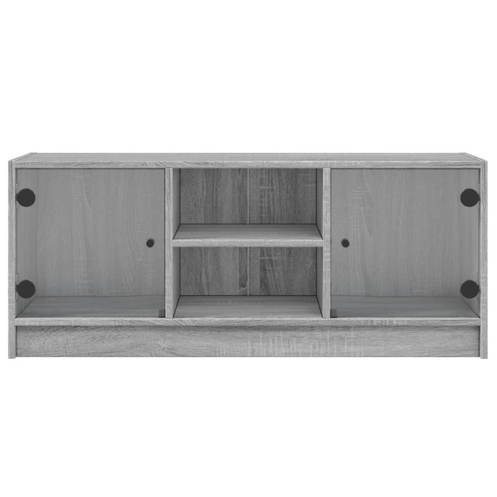 vidaXL Comodă TV cu uși din sticlă, gri sonoma, 102x37x42 cm vidaXL Comodă TV cu uși din sticlă, gri sonoma, 102x37x42 cm