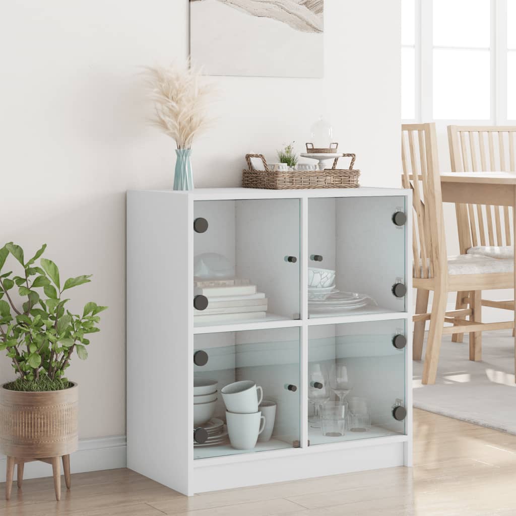 vidaXL Dulap lateral cu uși din sticlă, alb, 68x37x75,5 cm vidaXL Dulap lateral cu uși din sticlă, alb, 68x37x75,5 cm
