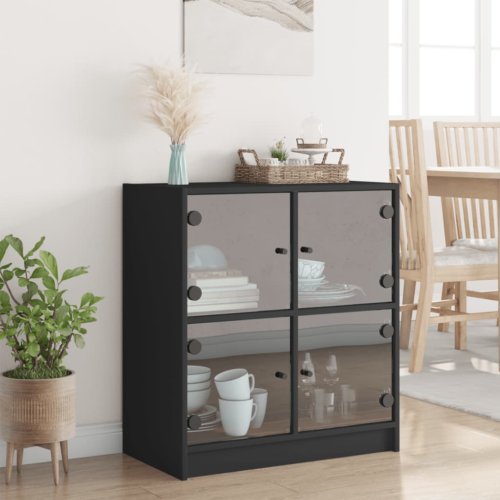 vidaXL Dulap lateral cu uși din sticlă, negru, 68x37x75,5 cm vidaXL Dulap lateral cu uși din sticlă, negru, 68x37x75,5 cm