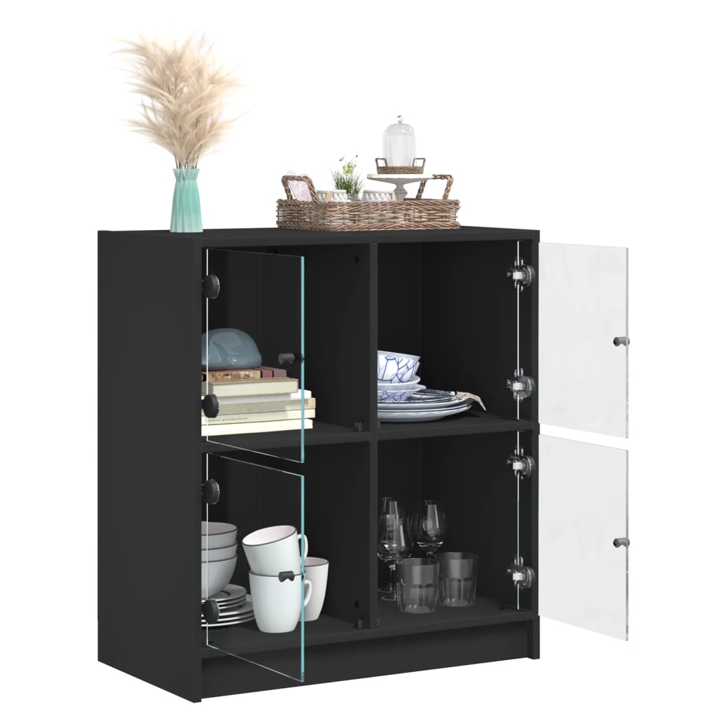 vidaXL Dulap lateral cu uși din sticlă, negru, 68x37x75,5 cm vidaXL Dulap lateral cu uși din sticlă, negru, 68x37x75,5 cm