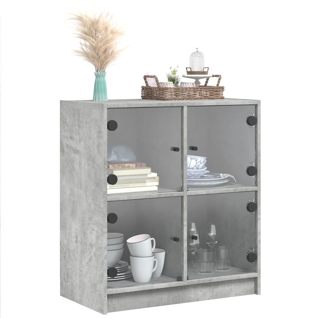 vidaXL Dulap lateral cu uși din sticlă, gri beton, 68x37x75,5 cm vidaXL Dulap lateral cu uși din sticlă, gri beton, 68x37x75,5 cm