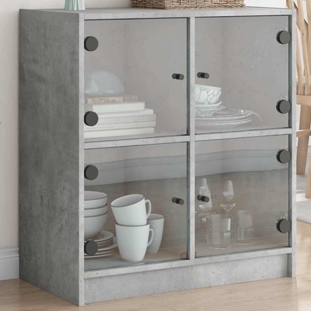 vidaXL Dulap lateral cu uși din sticlă, gri beton, 68x37x75,5 cm vidaXL Dulap lateral cu uși din sticlă, gri beton, 68x37x75,5 cm