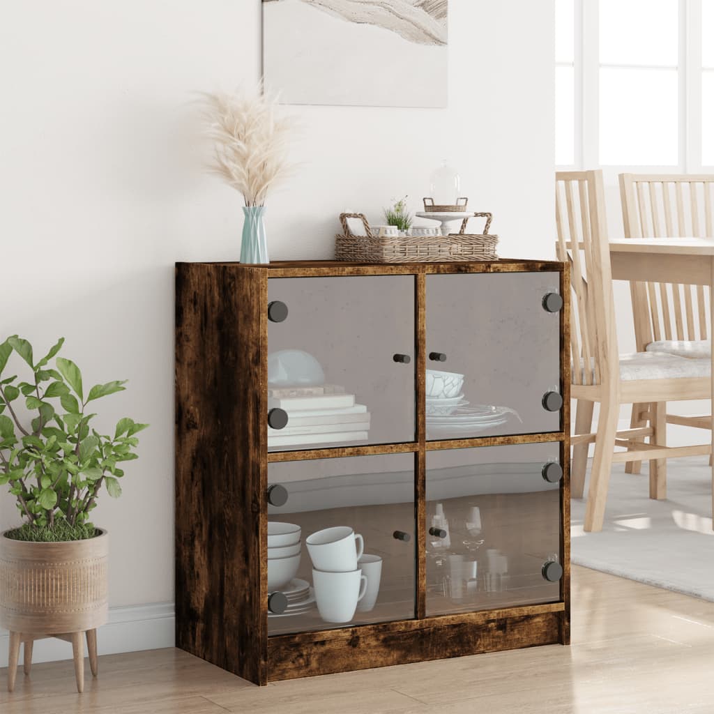 vidaXL Dulap lateral cu uși din sticlă, stejar fumuriu, 68x37x75,5 cm vidaXL Dulap lateral cu uși din sticlă, stejar fumuriu, 68x37x75,5 cm