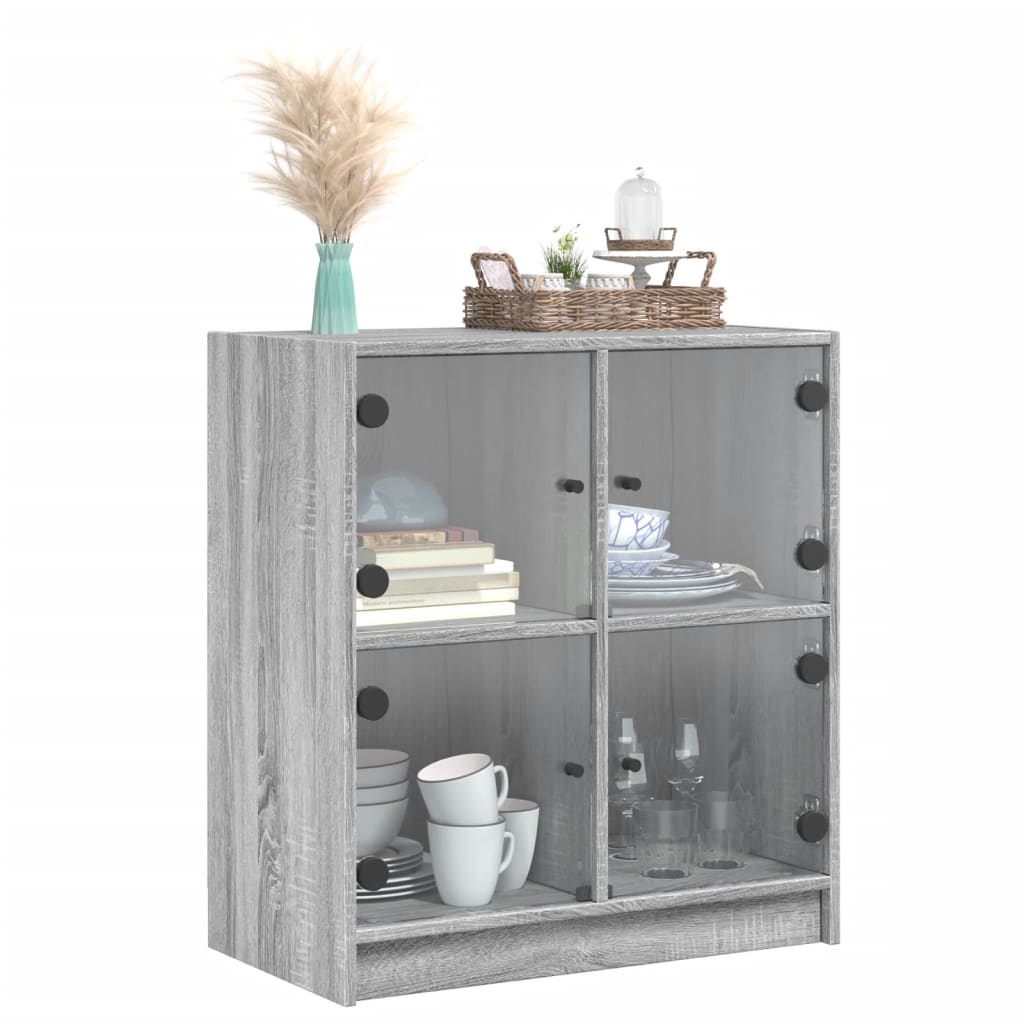 vidaXL Dulap lateral cu uși din sticlă, gri sonoma, 68x37x75,5 cm vidaXL Dulap lateral cu uși din sticlă, gri sonoma, 68x37x75,5 cm