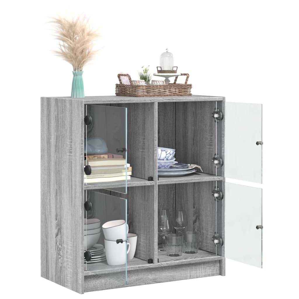 vidaXL Dulap lateral cu uși din sticlă, gri sonoma, 68x37x75,5 cm vidaXL Dulap lateral cu uși din sticlă, gri sonoma, 68x37x75,5 cm