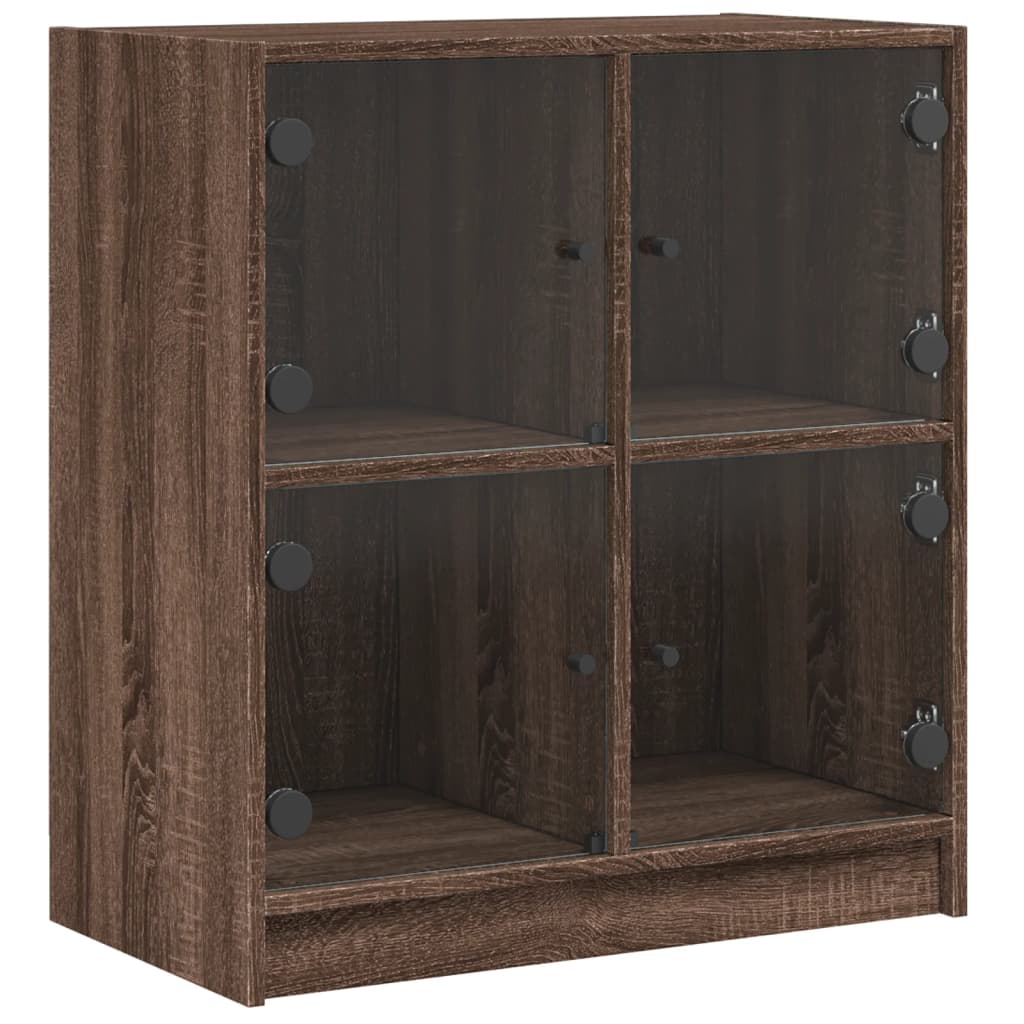 vidaXL Dulap lateral cu uși din sticlă, stejar maro, 68x37x75,5 cm vidaXL Dulap lateral cu uși din sticlă, stejar maro, 68x37x75,5 cm