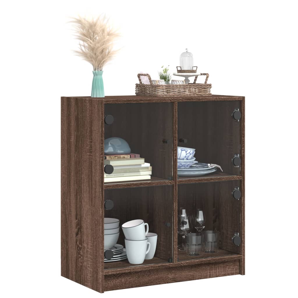 vidaXL Dulap lateral cu uși din sticlă, stejar maro, 68x37x75,5 cm vidaXL Dulap lateral cu uși din sticlă, stejar maro, 68x37x75,5 cm