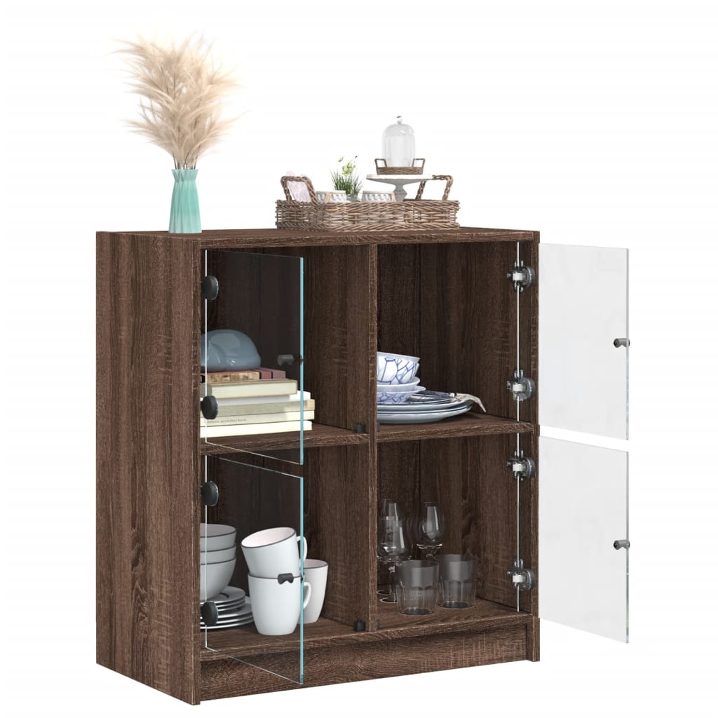 vidaXL Dulap lateral cu uși din sticlă, stejar maro, 68x37x75,5 cm vidaXL Dulap lateral cu uși din sticlă, stejar maro, 68x37x75,5 cm