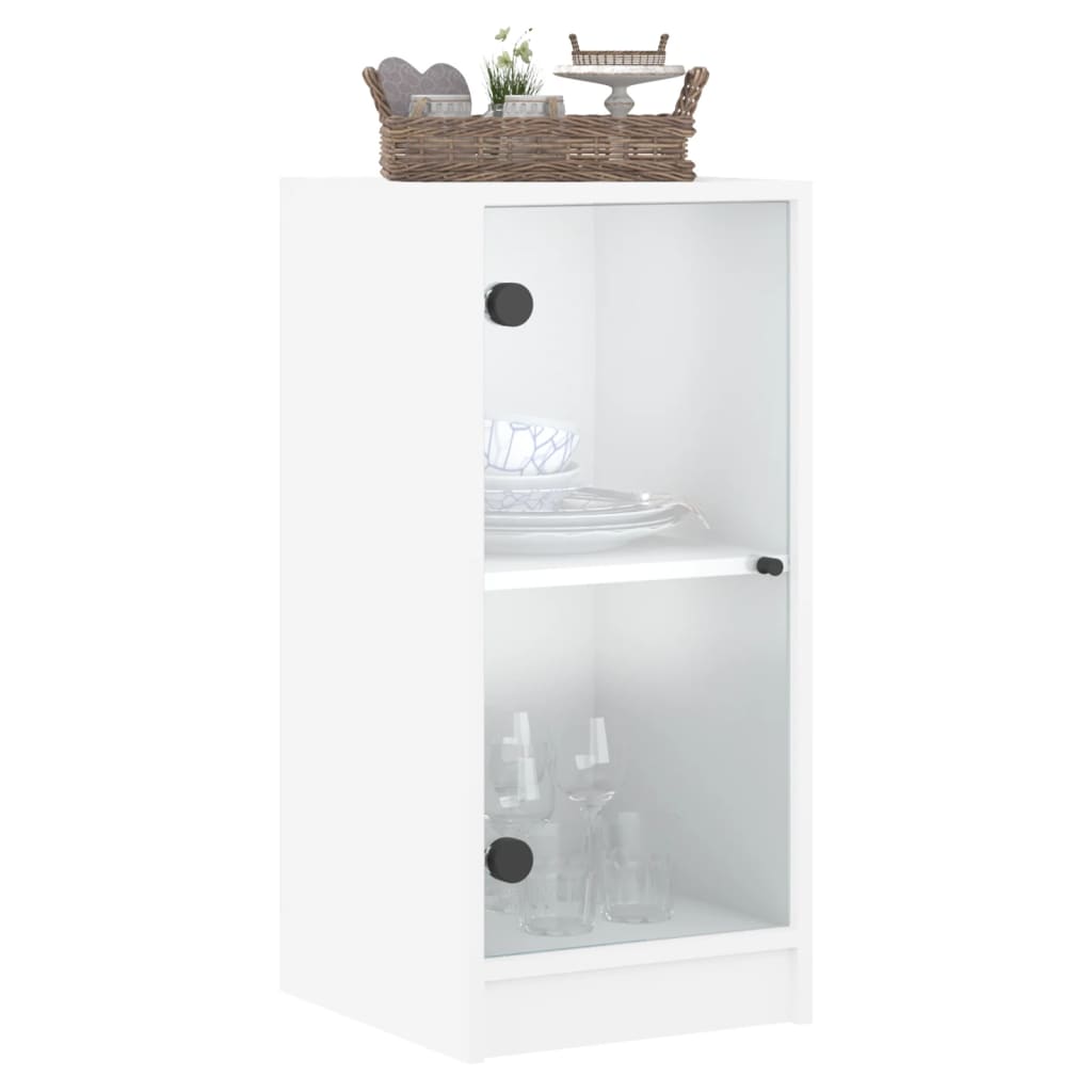 vidaXL Dulap lateral cu uși din sticlă, alb, 35x37x75,5 cm vidaXL Dulap lateral cu uși din sticlă, alb, 35x37x75,5 cm
