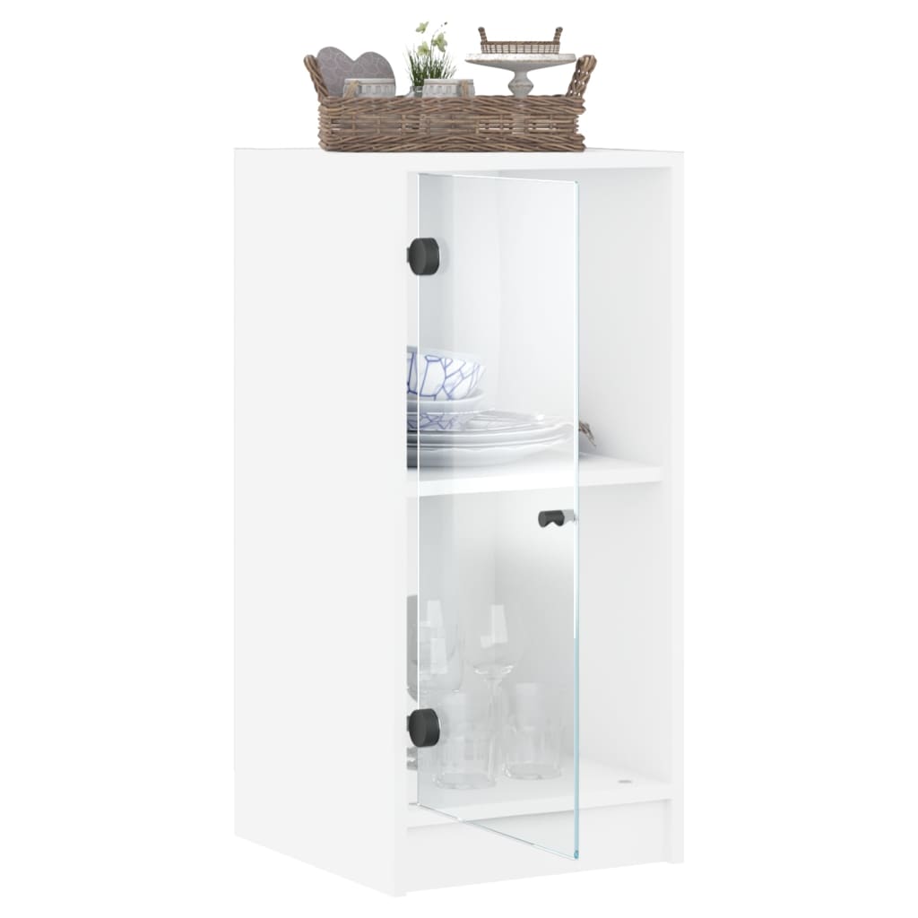 vidaXL Dulap lateral cu uși din sticlă, alb, 35x37x75,5 cm vidaXL Dulap lateral cu uși din sticlă, alb, 35x37x75,5 cm
