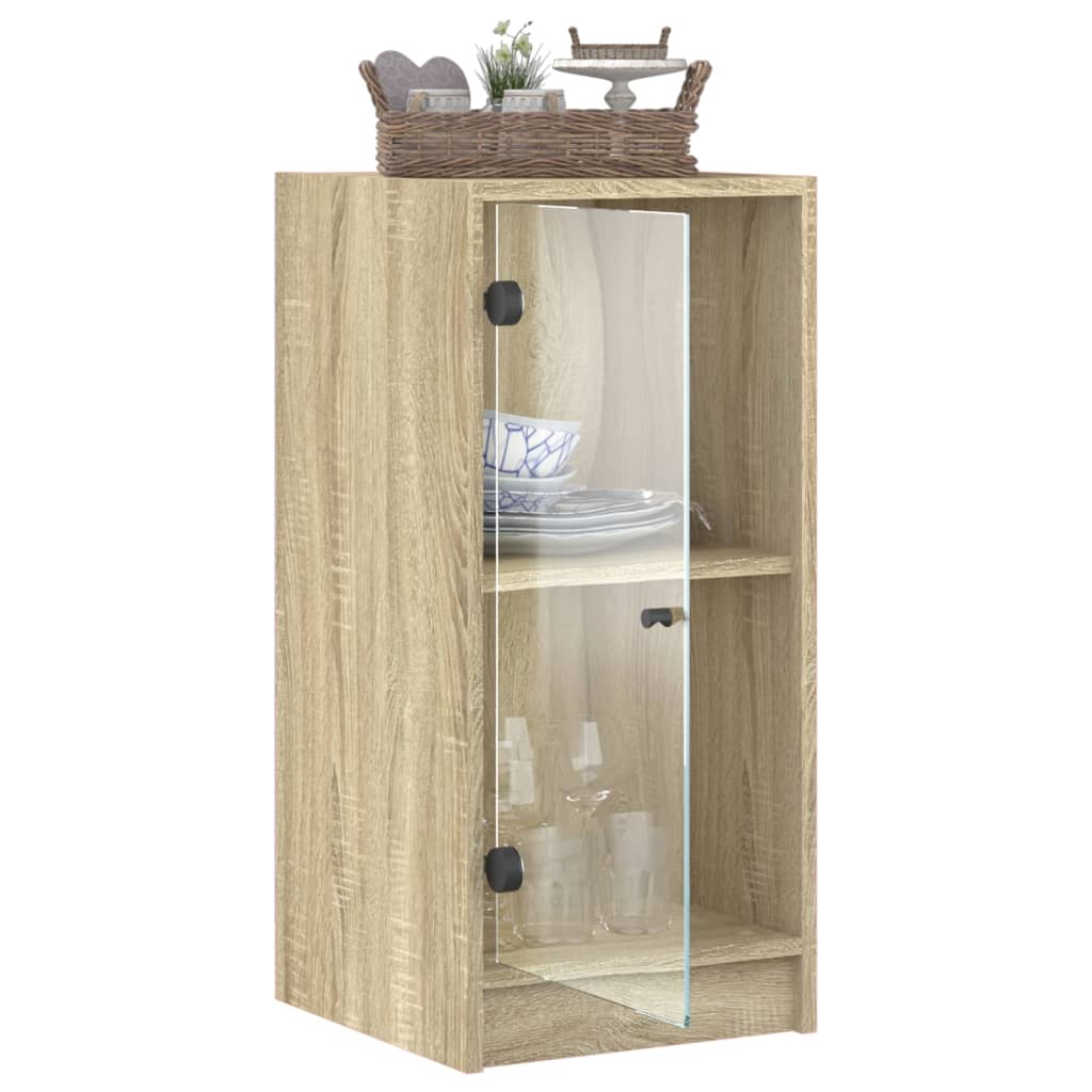 vidaXL Dulap lateral cu uși din sticlă, stejar sonoma, 35x37x75,5 cm vidaXL Dulap lateral cu uși din sticlă, stejar sonoma, 35x37x75,5 cm