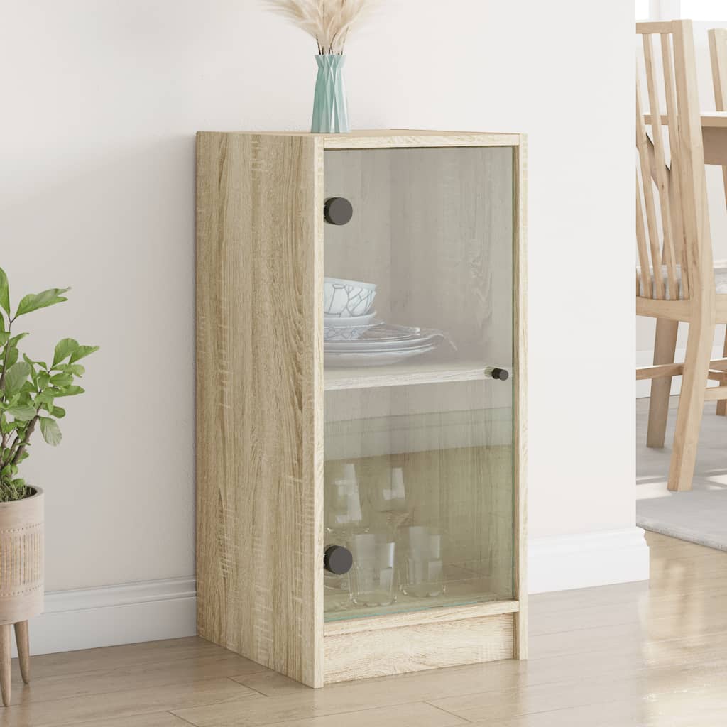 vidaXL Dulap lateral cu uși din sticlă, stejar sonoma, 35x37x75,5 cm vidaXL Dulap lateral cu uși din sticlă, stejar sonoma, 35x37x75,5 cm