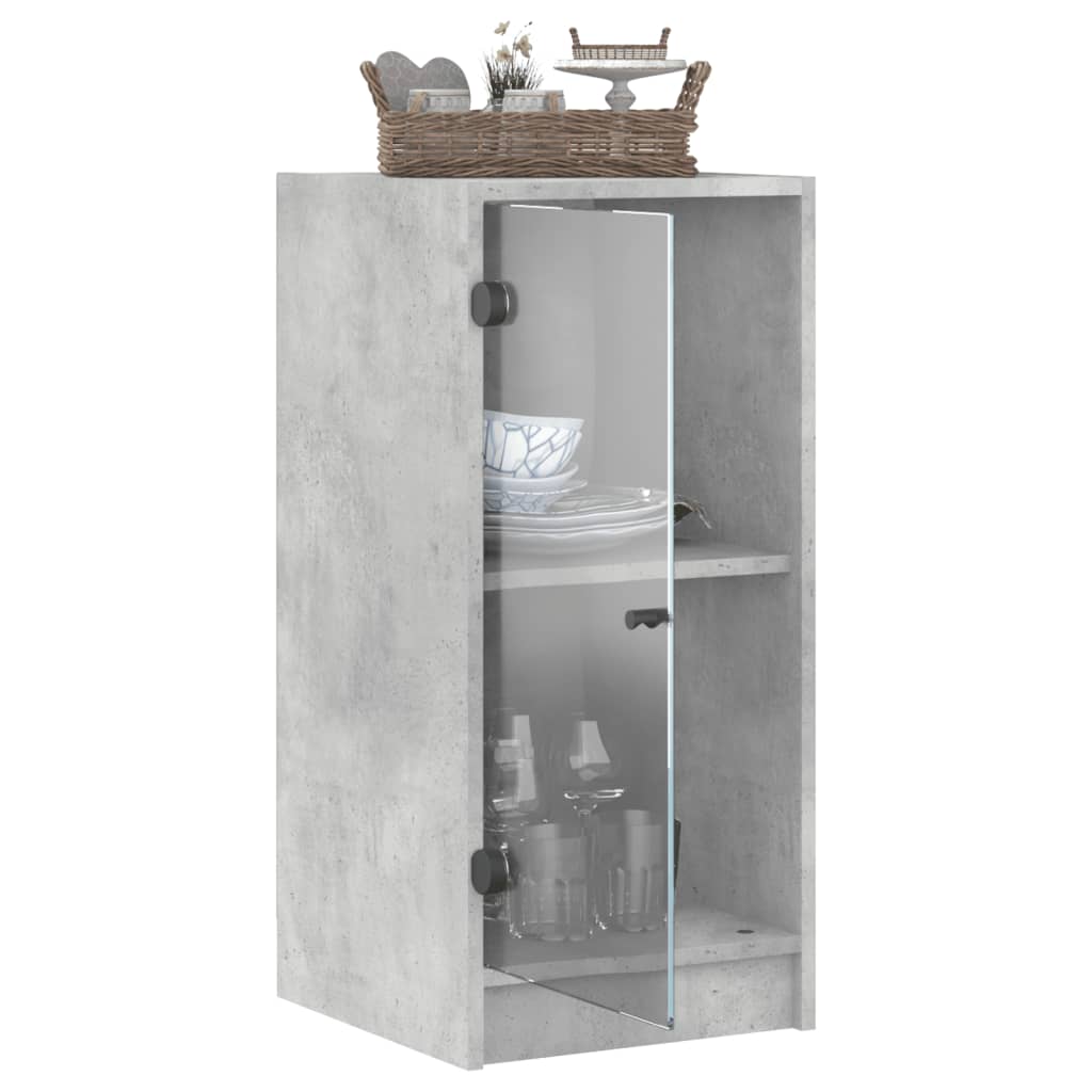 vidaXL Dulap lateral cu uși din sticlă, gri beton, 35x37x75,5 cm vidaXL Dulap lateral cu uși din sticlă, gri beton, 35x37x75,5 cm