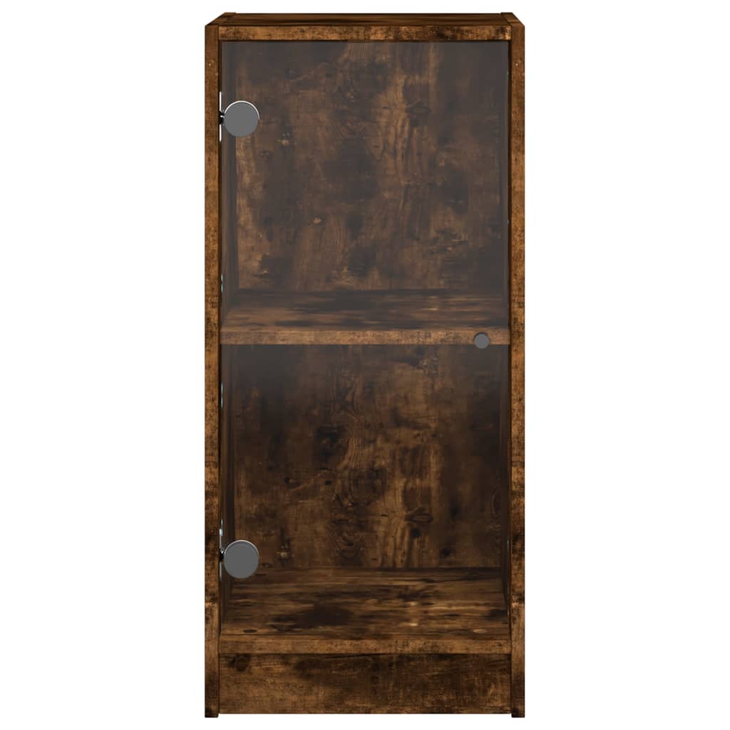 vidaXL Dulap lateral cu uși din sticlă, stejar fumuriu, 35x37x75,5 cm vidaXL Dulap lateral cu uși din sticlă, stejar fumuriu, 35x37x75,5 cm