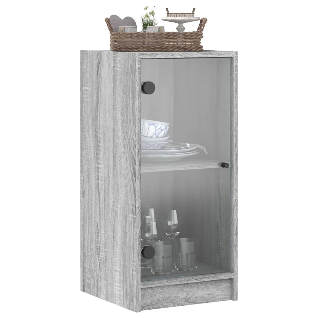 vidaXL Dulap lateral cu uși din sticlă, gri sonoma, 35x37x75,5 cm vidaXL Dulap lateral cu uși din sticlă, gri sonoma, 35x37x75,5 cm