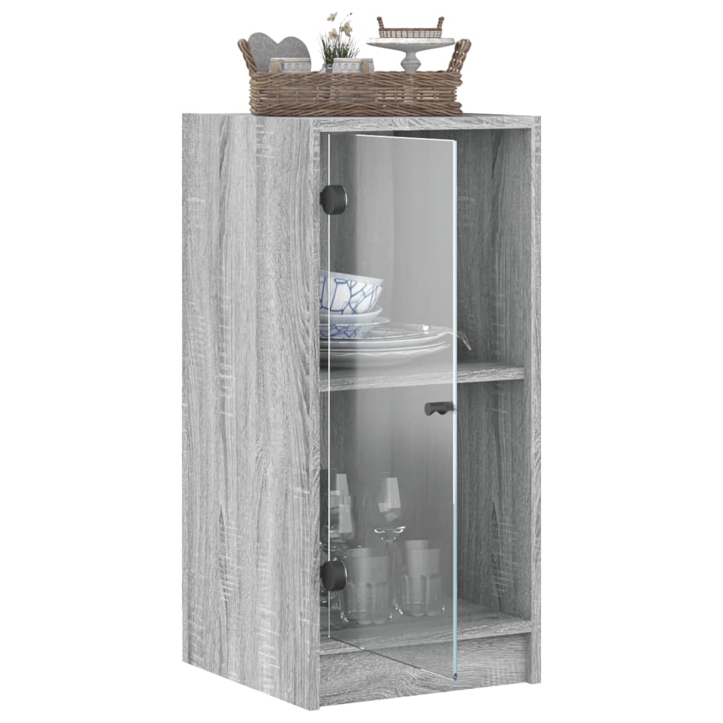 vidaXL Dulap lateral cu uși din sticlă, gri sonoma, 35x37x75,5 cm vidaXL Dulap lateral cu uși din sticlă, gri sonoma, 35x37x75,5 cm