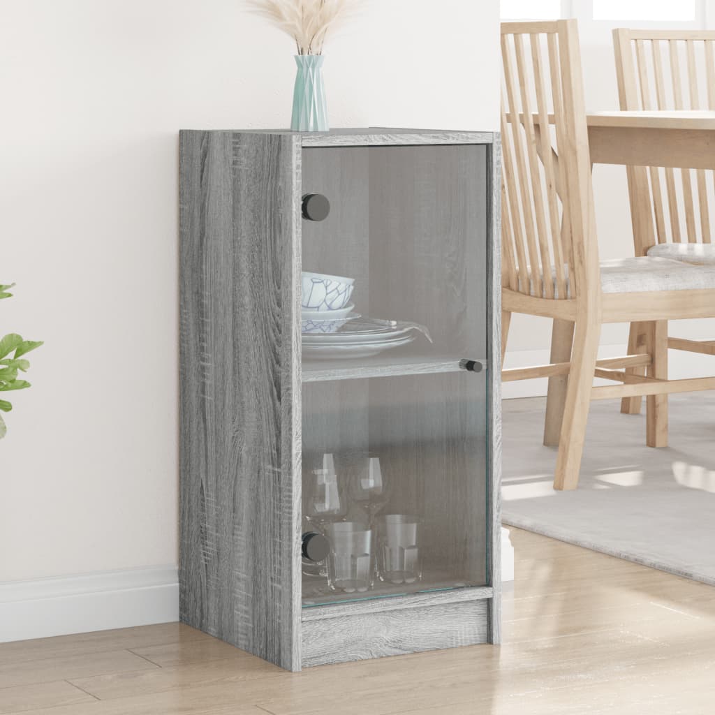 vidaXL Dulap lateral cu uși din sticlă, gri sonoma, 35x37x75,5 cm vidaXL Dulap lateral cu uși din sticlă, gri sonoma, 35x37x75,5 cm