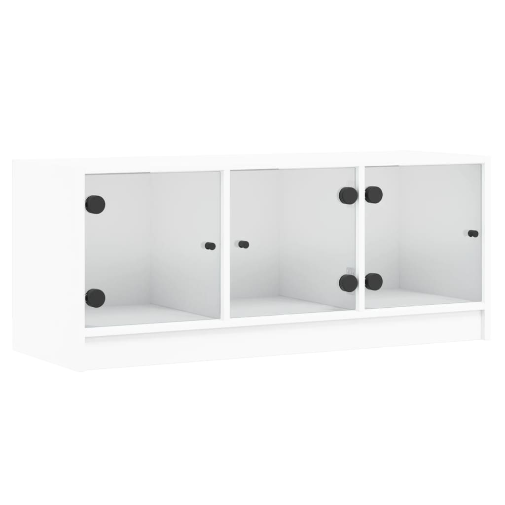 vidaXL Comodă TV cu uși din sticlă, alb, 102x37x42 cm vidaXL Comodă TV cu uși din sticlă, alb, 102x37x42 cm