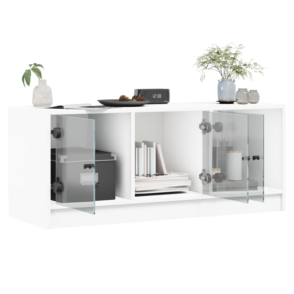vidaXL Comodă TV cu uși din sticlă, alb, 102x37x42 cm vidaXL Comodă TV cu uși din sticlă, alb, 102x37x42 cm