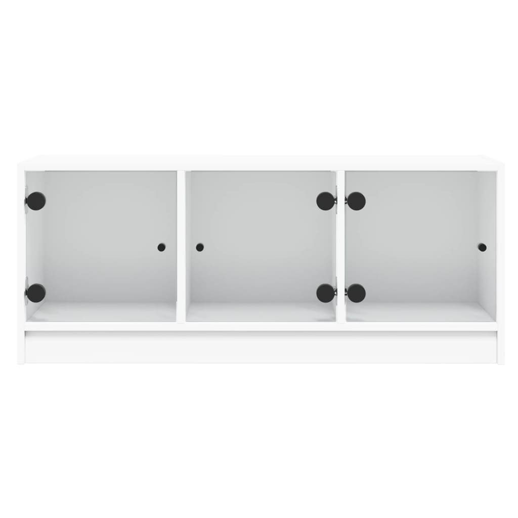 vidaXL Comodă TV cu uși din sticlă, alb, 102x37x42 cm vidaXL Comodă TV cu uși din sticlă, alb, 102x37x42 cm