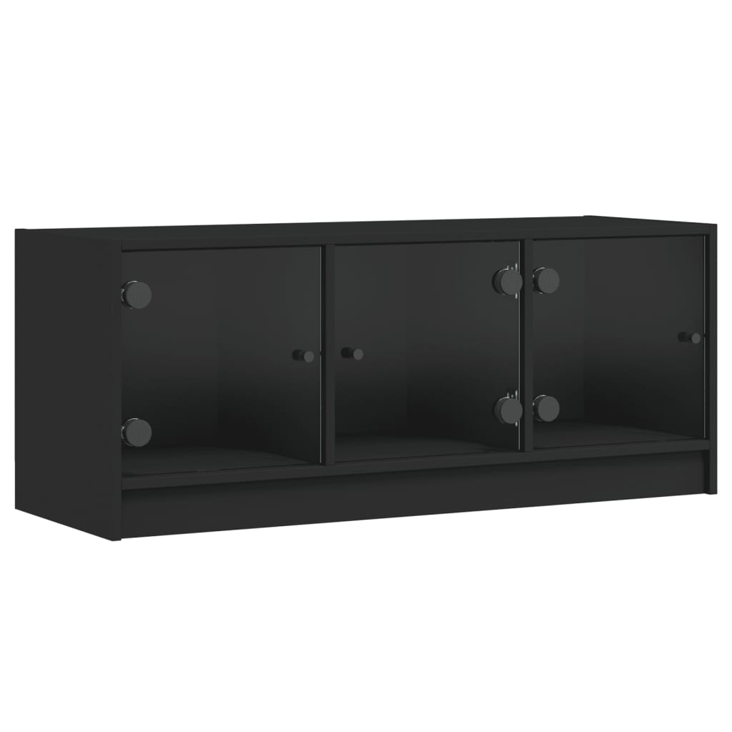 vidaXL Comodă TV cu uși din sticlă, negru, 102x37x42 cm vidaXL Comodă TV cu uși din sticlă, negru, 102x37x42 cm