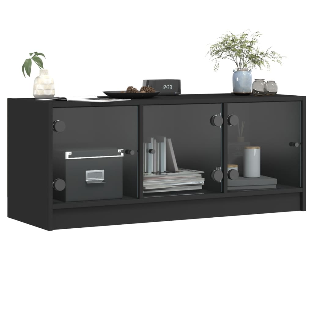 vidaXL Comodă TV cu uși din sticlă, negru, 102x37x42 cm vidaXL Comodă TV cu uși din sticlă, negru, 102x37x42 cm