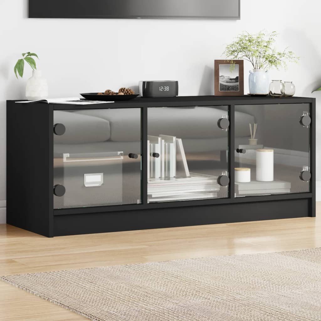 vidaXL Comodă TV cu uși din sticlă, negru, 102x37x42 cm vidaXL Comodă TV cu uși din sticlă, negru, 102x37x42 cm