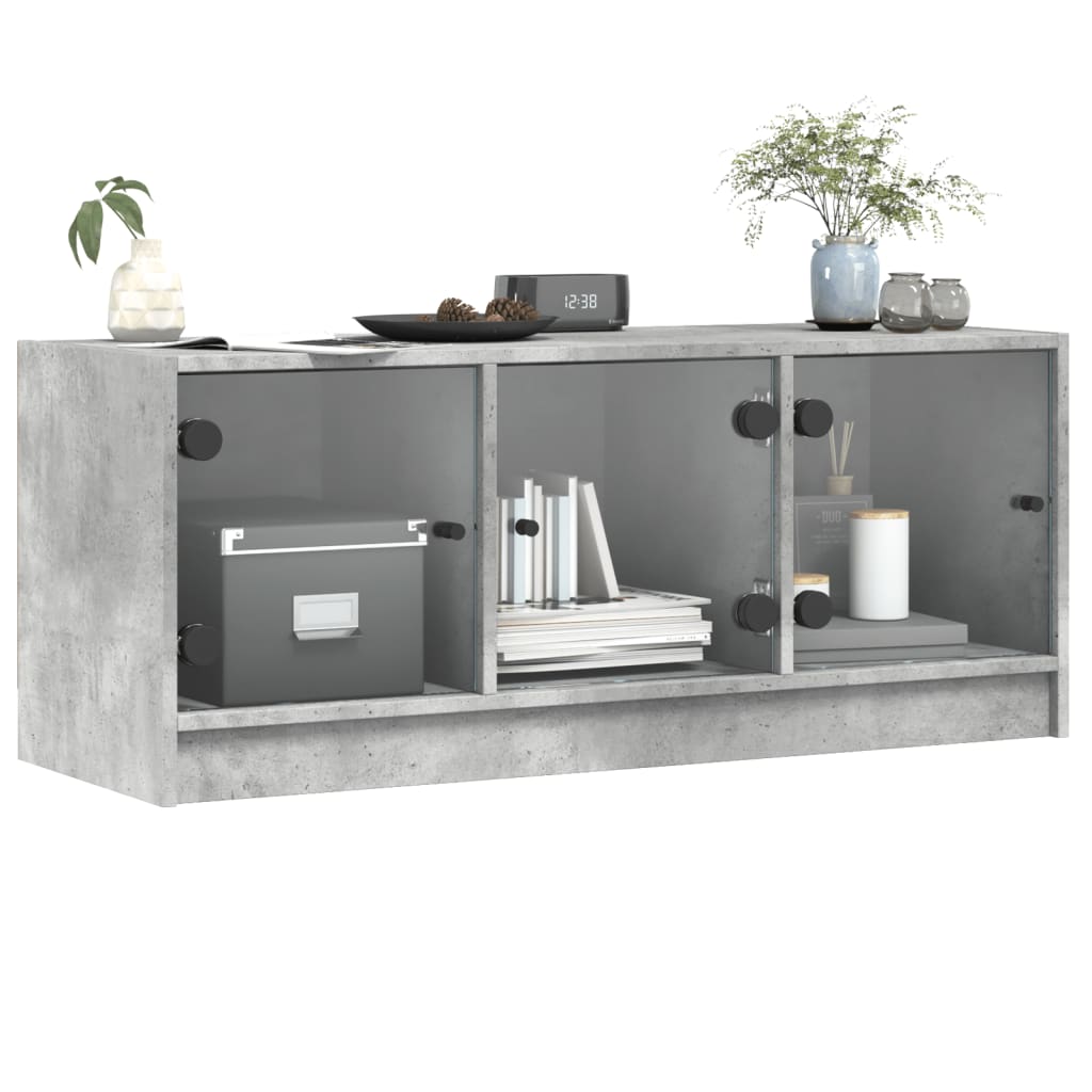 vidaXL Comodă TV cu uși din sticlă, gri beton, 102x37x42 cm vidaXL Comodă TV cu uși din sticlă, gri beton, 102x37x42 cm
