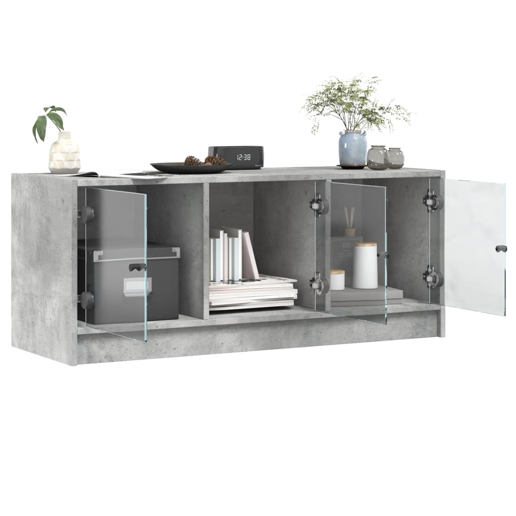vidaXL Comodă TV cu uși din sticlă, gri beton, 102x37x42 cm vidaXL Comodă TV cu uși din sticlă, gri beton, 102x37x42 cm