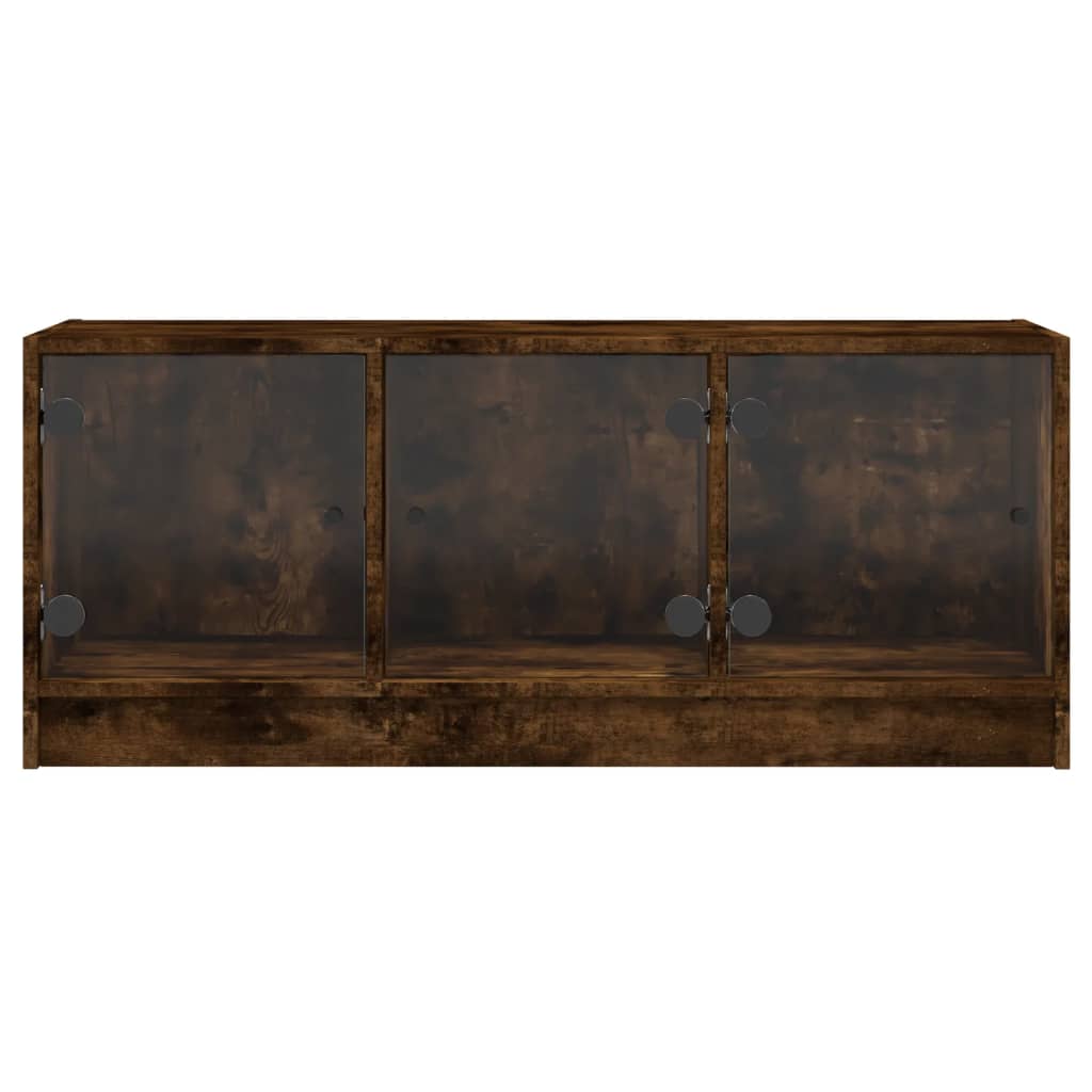vidaXL Comodă TV cu uși din sticlă, stejar fumuriu, 102x37x42 cm