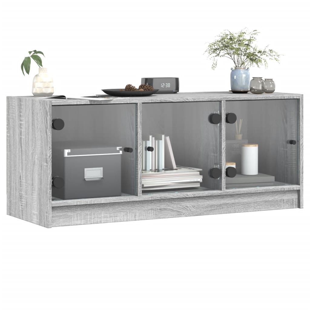 vidaXL Comodă TV cu uși din sticlă, gri sonoma, 102x37x42 cm vidaXL Comodă TV cu uși din sticlă, gri sonoma, 102x37x42 cm