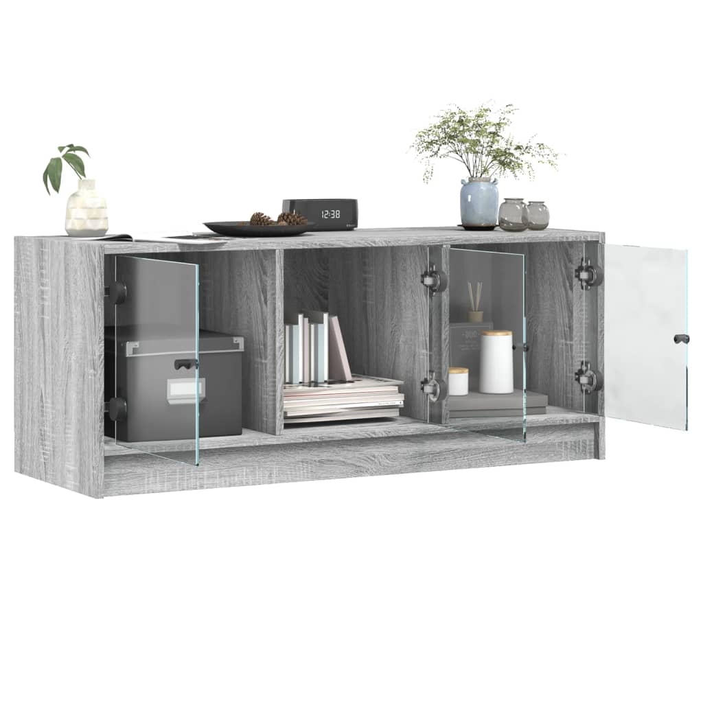 vidaXL Comodă TV cu uși din sticlă, gri sonoma, 102x37x42 cm vidaXL Comodă TV cu uși din sticlă, gri sonoma, 102x37x42 cm