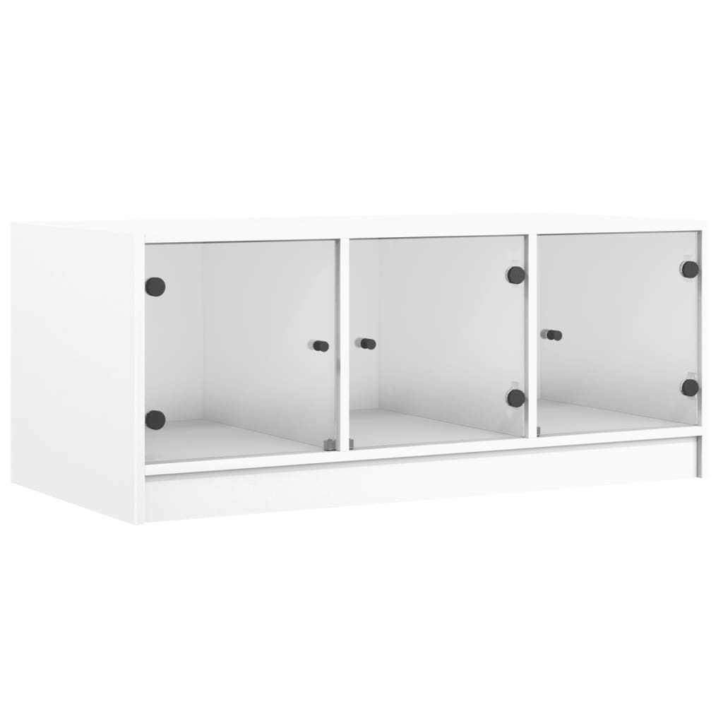 vidaXL Măsuță de cafea cu uși din sticlă, alb, 102x50x42 cm vidaXL Măsuță de cafea cu uși din sticlă, alb, 102x50x42 cm