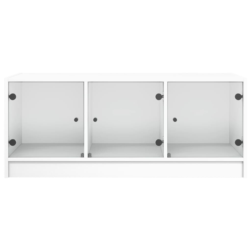 vidaXL Măsuță de cafea cu uși din sticlă, alb, 102x50x42 cm vidaXL Măsuță de cafea cu uși din sticlă, alb, 102x50x42 cm