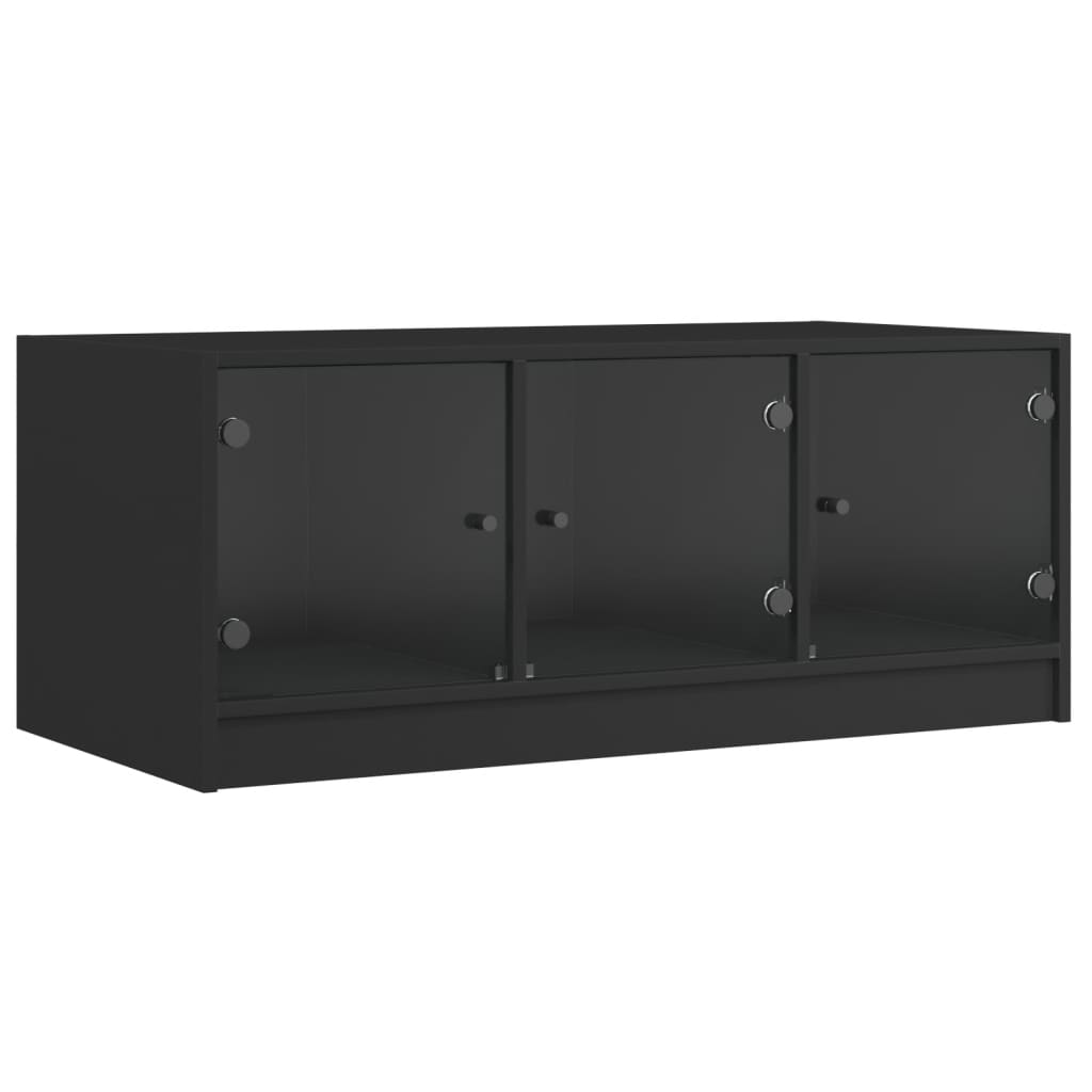 vidaXL Măsuță de cafea cu uși din sticlă, negru, 102x50x42 cm vidaXL Măsuță de cafea cu uși din sticlă, negru, 102x50x42 cm