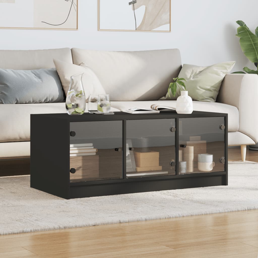 vidaXL Măsuță de cafea cu uși din sticlă, negru, 102x50x42 cm vidaXL Măsuță de cafea cu uși din sticlă, negru, 102x50x42 cm