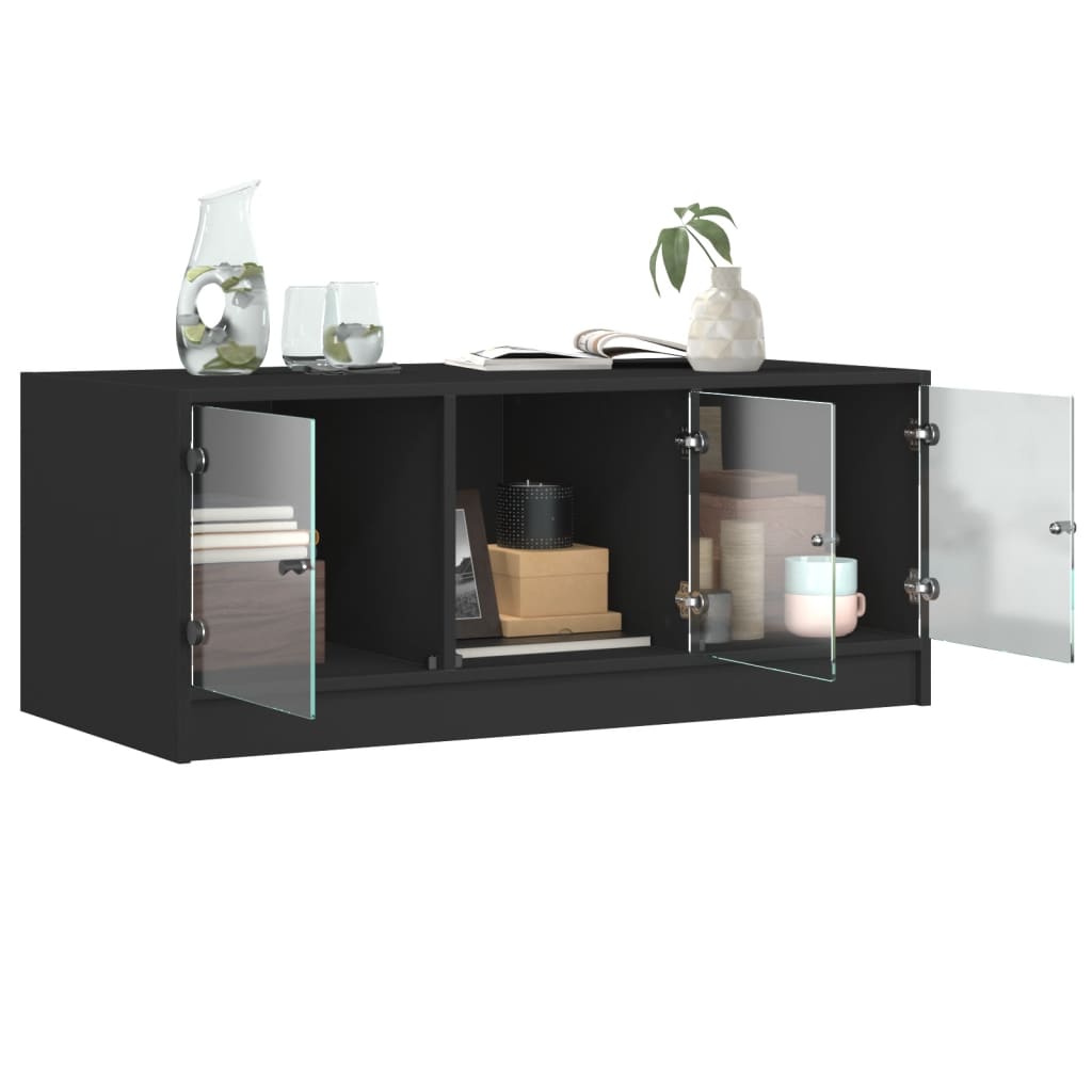 vidaXL Măsuță de cafea cu uși din sticlă, negru, 102x50x42 cm vidaXL Măsuță de cafea cu uși din sticlă, negru, 102x50x42 cm