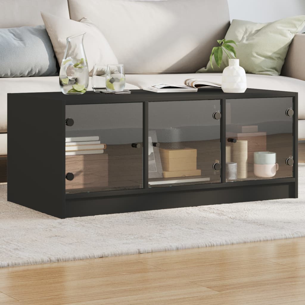 vidaXL Măsuță de cafea cu uși din sticlă, negru, 102x50x42 cm vidaXL Măsuță de cafea cu uși din sticlă, negru, 102x50x42 cm