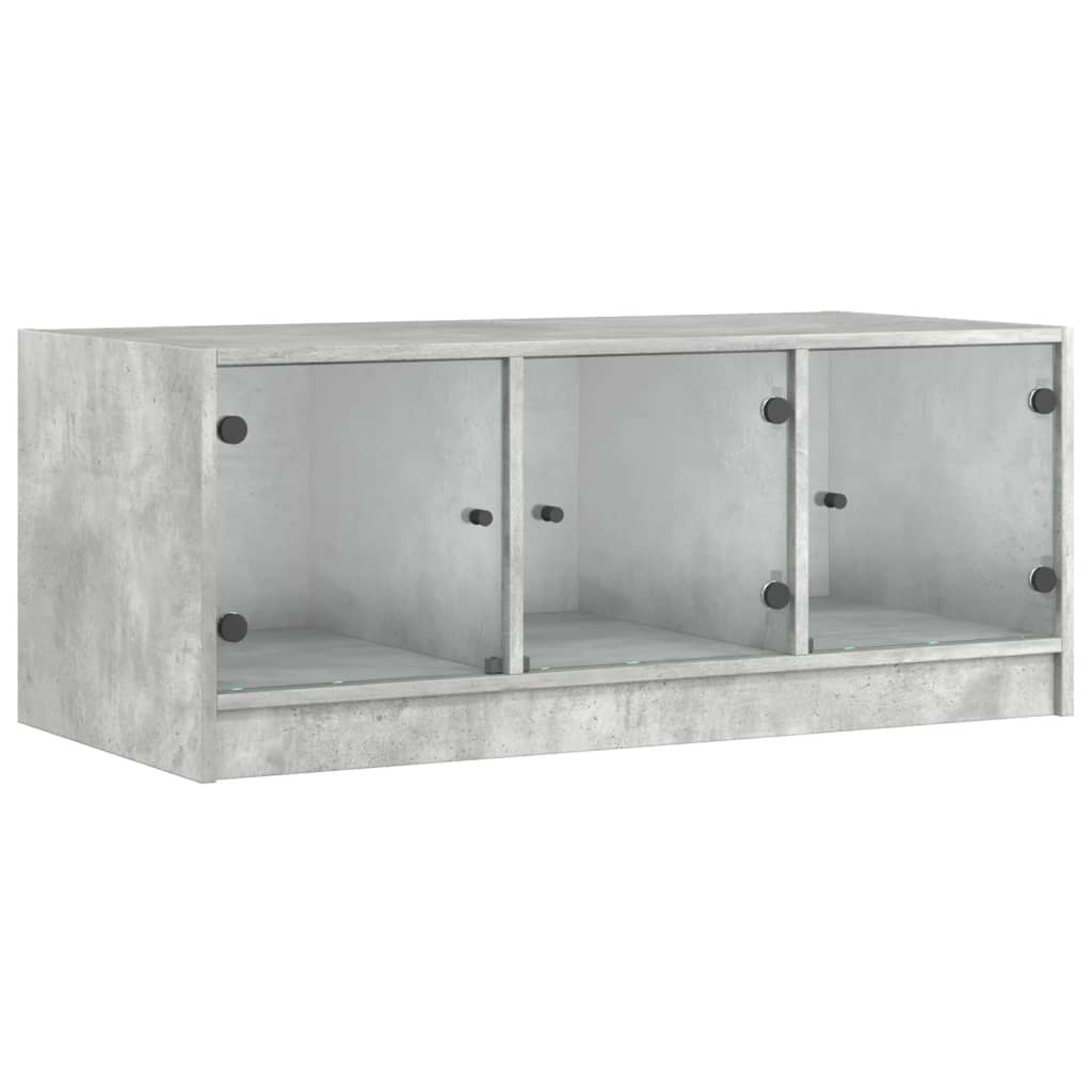 vidaXL Măsuță de cafea cu uși din sticlă, gri beton, 102x50x42 cm vidaXL Măsuță de cafea cu uși din sticlă, gri beton, 102x50x42 cm