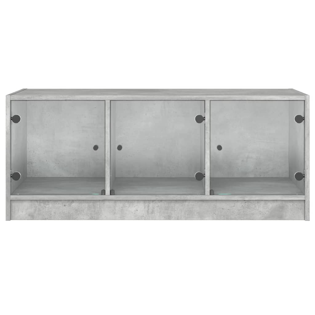 vidaXL Măsuță de cafea cu uși din sticlă, gri beton, 102x50x42 cm vidaXL Măsuță de cafea cu uși din sticlă, gri beton, 102x50x42 cm