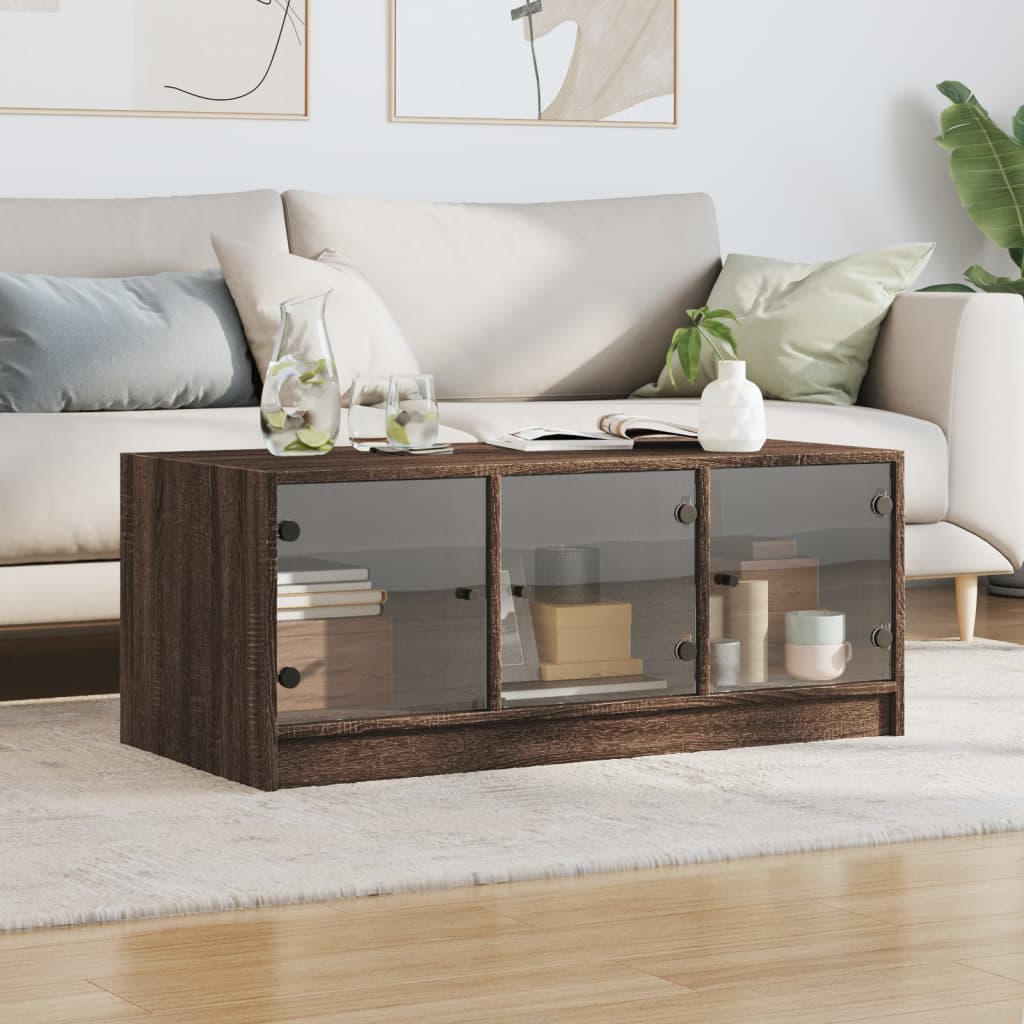 vidaXL Măsuță de cafea cu uși din sticlă, stejar maro, 102x50x42 cm vidaXL Măsuță de cafea cu uși din sticlă, stejar maro, 102x50x42 cm