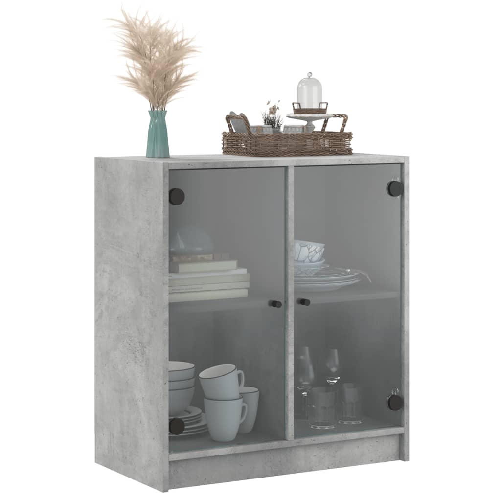 vidaXL Dulap lateral cu uși din sticlă, gri beton, 68x37x75,5 cm vidaXL Dulap lateral cu uși din sticlă, gri beton, 68x37x75,5 cm